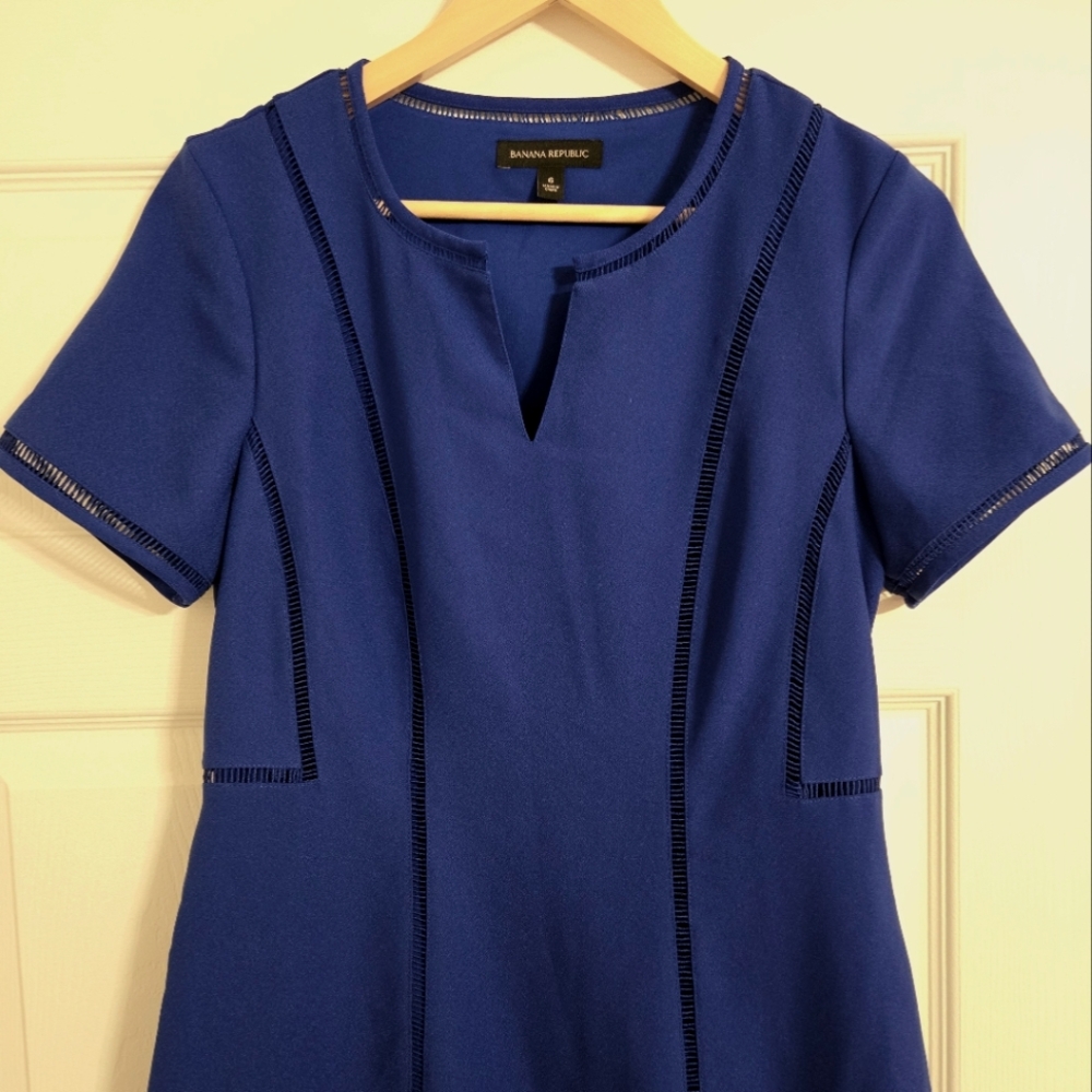 Banana Republic Women's Blue Midi  Dress Fit And Flare Size 6 - Picture 3 of 7
